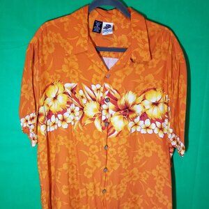 Kennington LTD Orange Hawaiian Button Up Shirt Mens Size XL Aloha Tropical